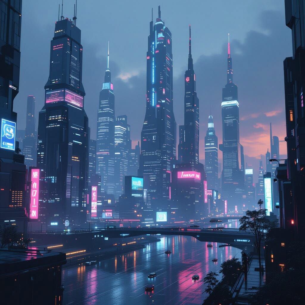 Futuristic Cityscape in Cyberpunk Style