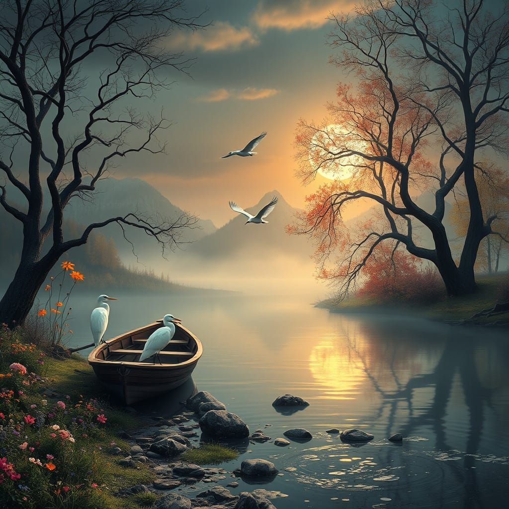 Moonlit Autumn Landscape in Hyper-Realistic HDR Style