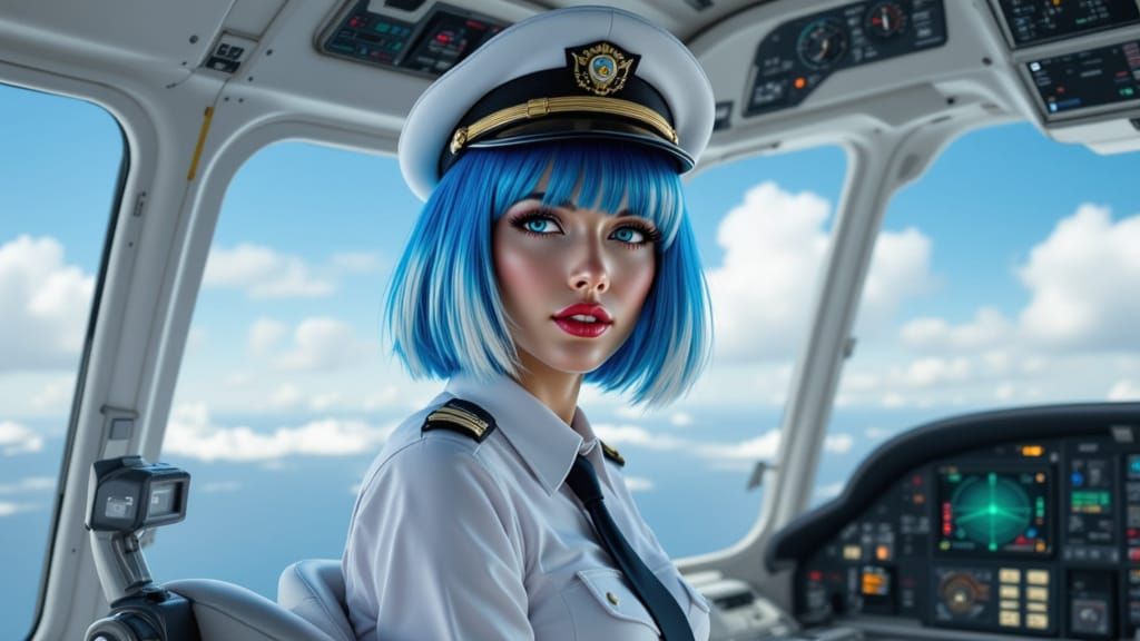 Female Airline Pilot With Blue & White Hair (Accu LoRA)