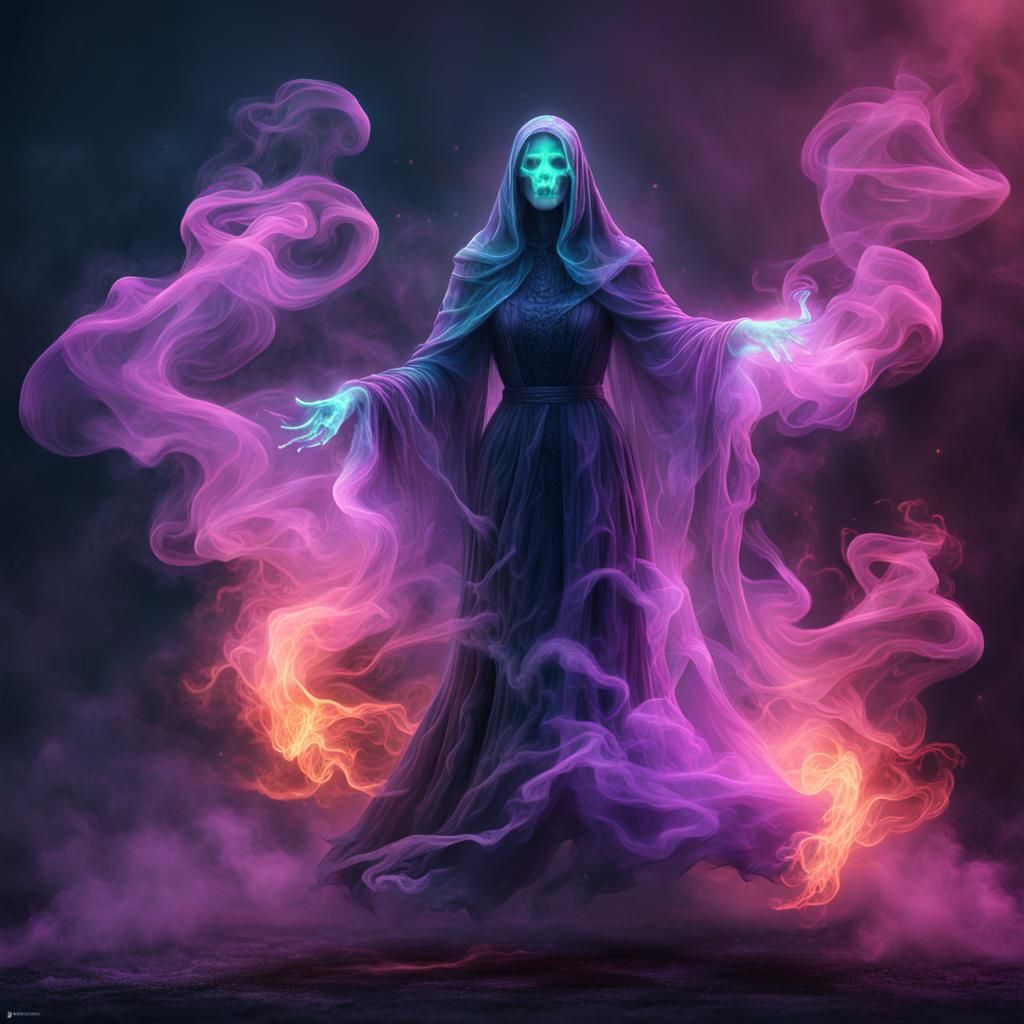 Ghost Woman Made of Fluorescent Smoke