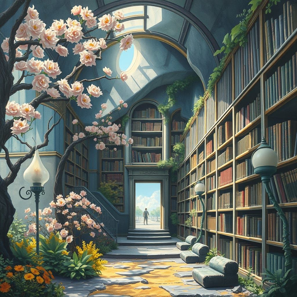 Gouache Masterpiece of a Forgotten Library