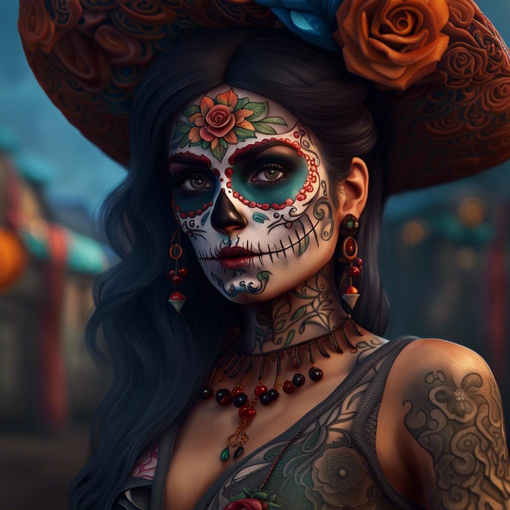 Day of the Dead Tattoo: Detailed Matte Painting