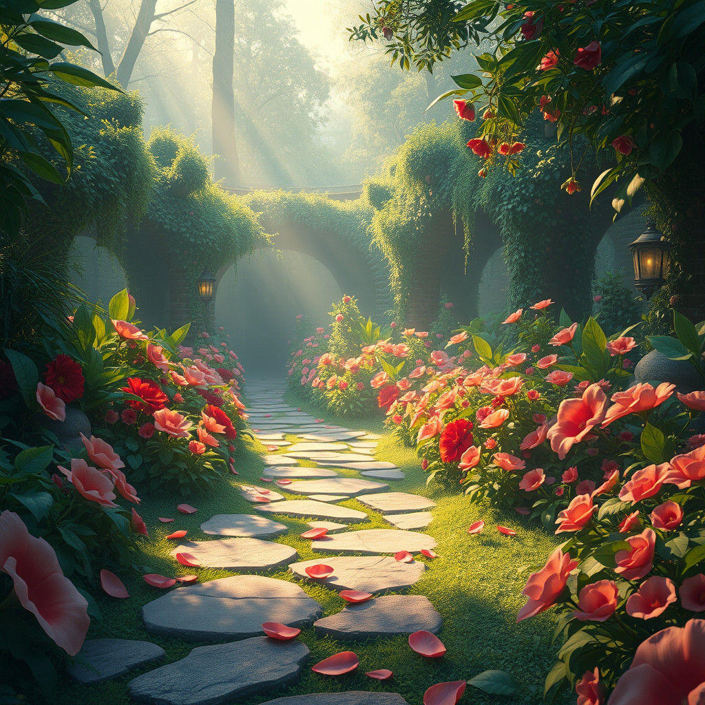 Mystical Garden Scene in Dreamlike Style