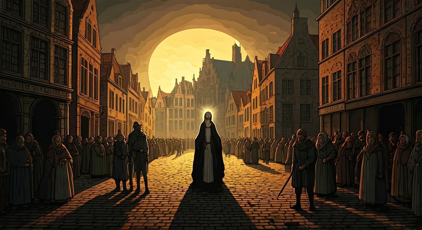 Martyrdom of Saint Agatha in Medieval Belgium as Ligne Clair...