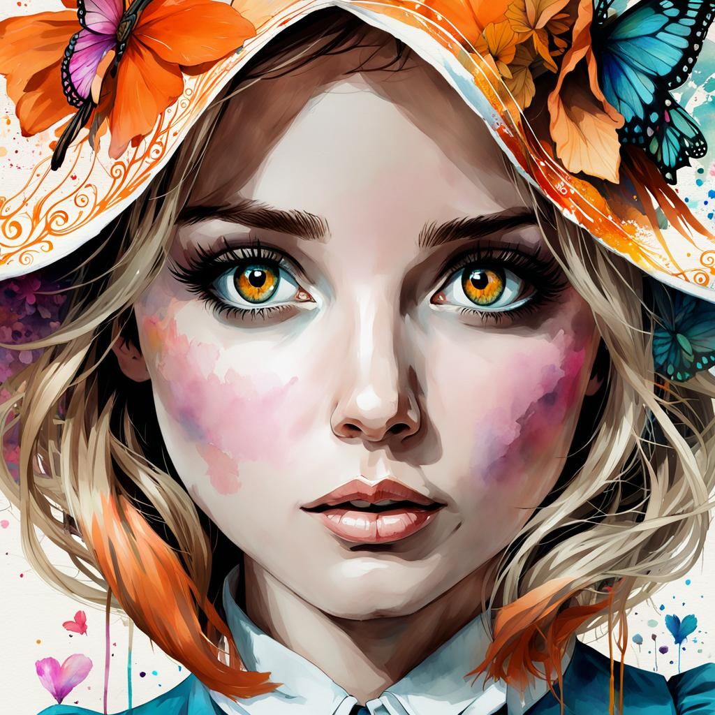 Alice in Wonderland in Watercolor Style