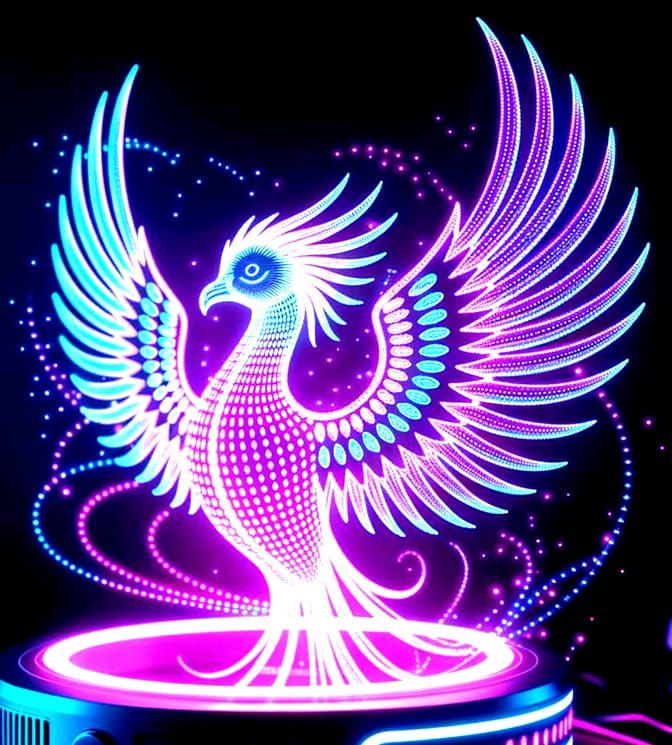 Glowing Holographic Phoenix in Neon Futuristic Wristband