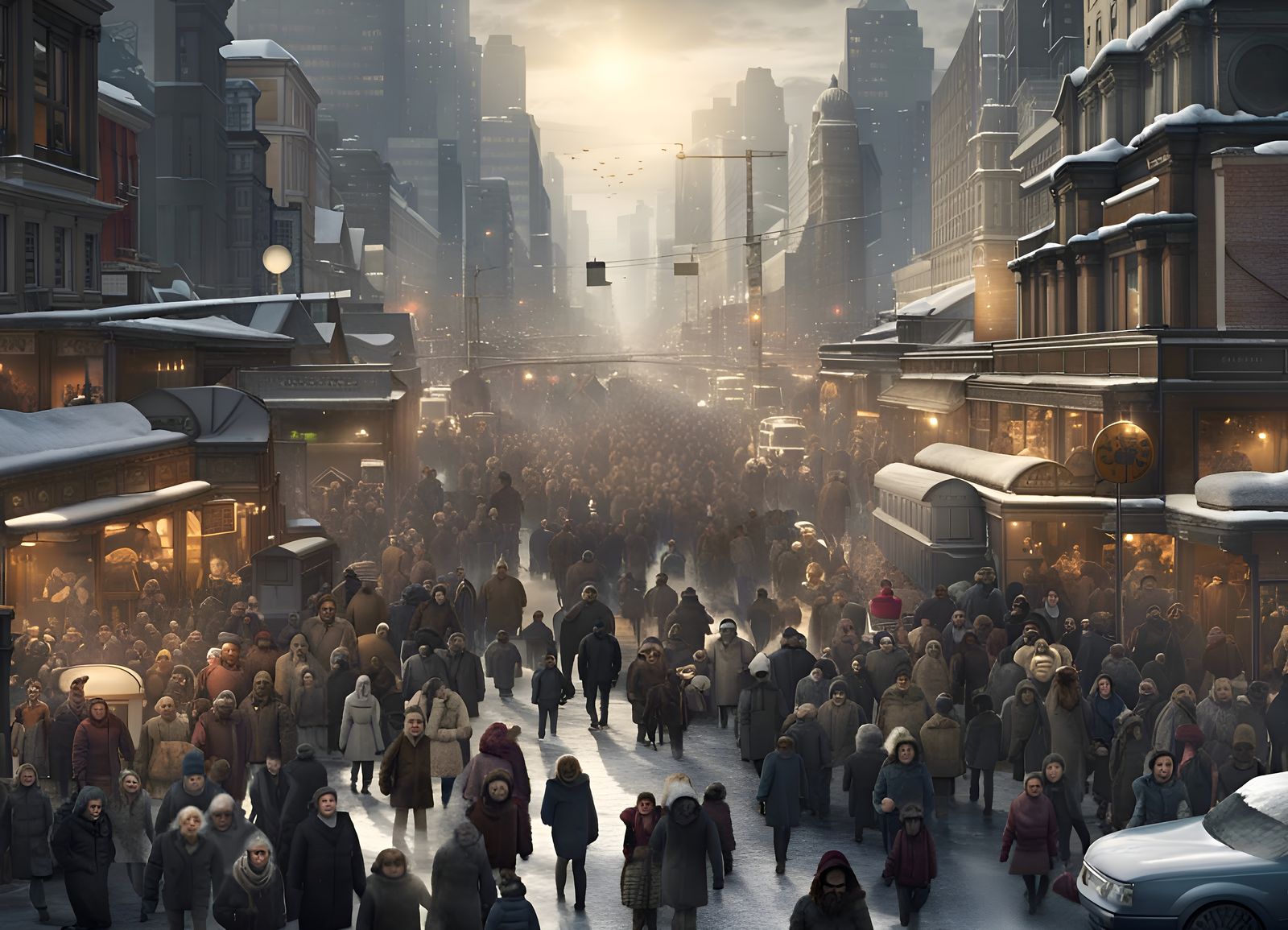 Crowded Arctic Megacity Street Life in HD