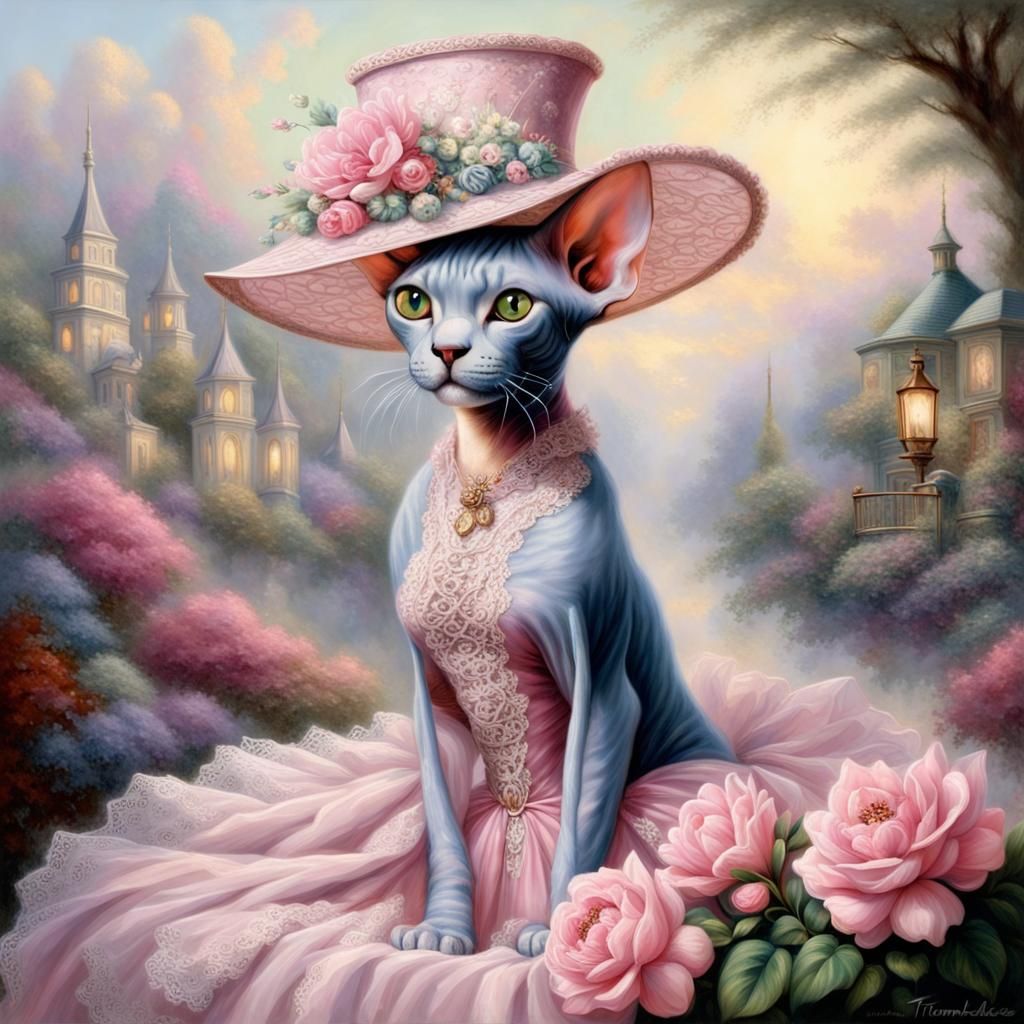 Sphynx Cat in Romantic Era Dress, Ethereal Style