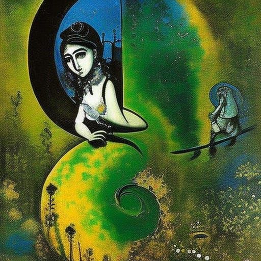 Rusty Water Over Rain Portraits in Chagall Style