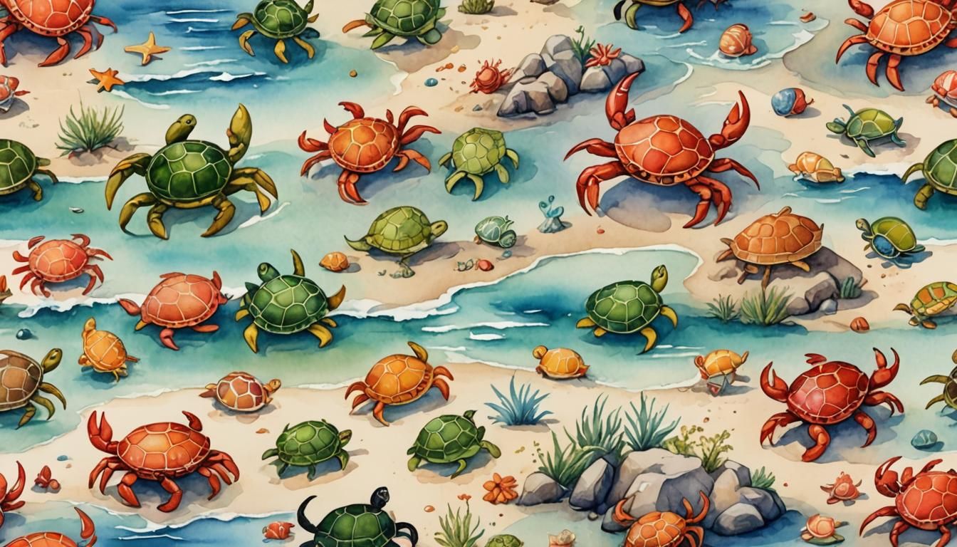 Colorful Cartoon Beach Scene with Families and Friendly Sea....