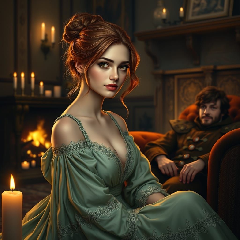 Elegant Noblewoman in Cozy Medieval Chamber