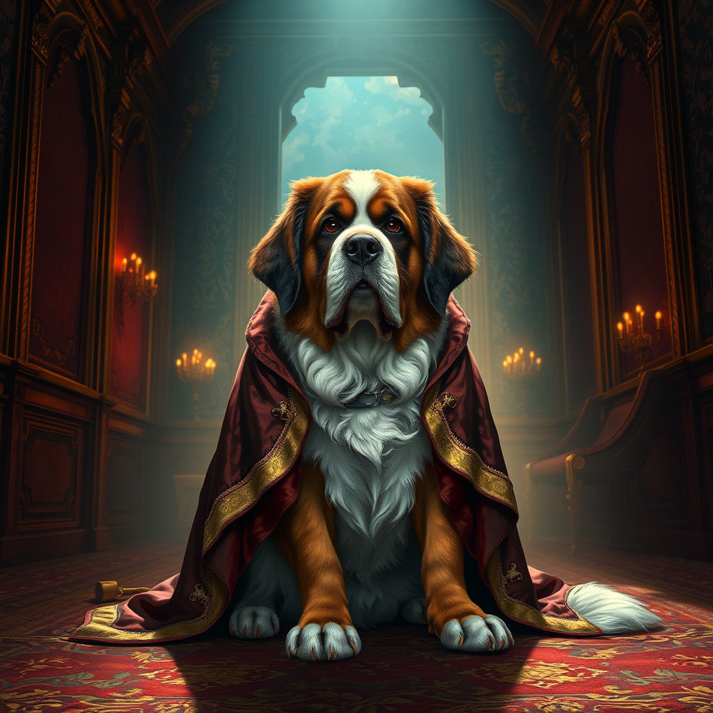 Regal St. Bernard in Opulent Baroque Chamber