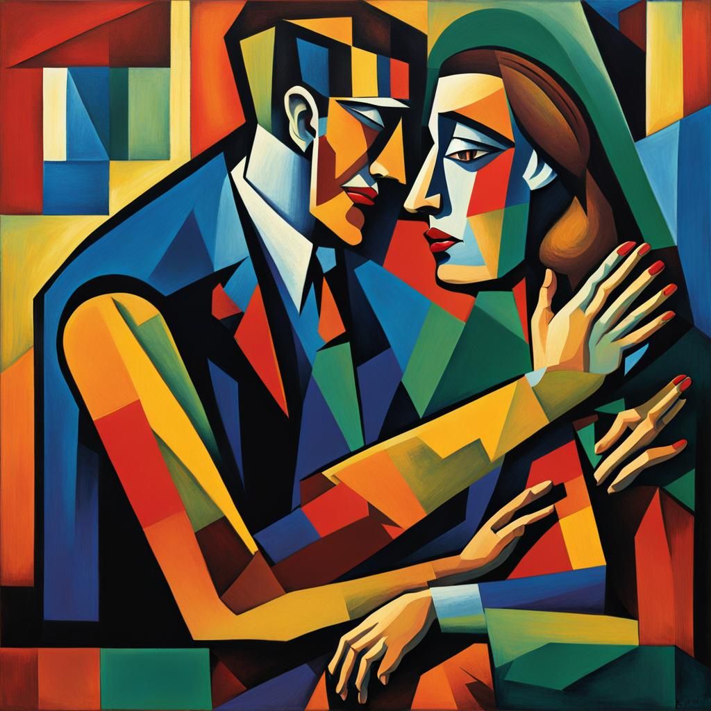 Distressed Husband and Dominant Wife: Cubist Painting