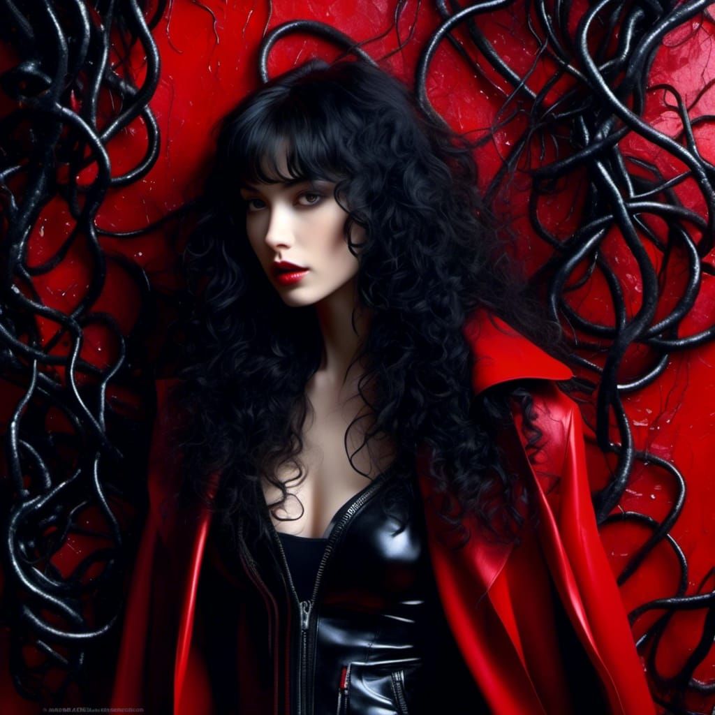 Elegant Gothic Portrait of Woman in Latex Coat