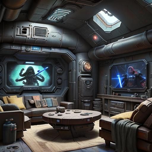 Rebel Man Cave on Spaceship in Detailed Matte Painting