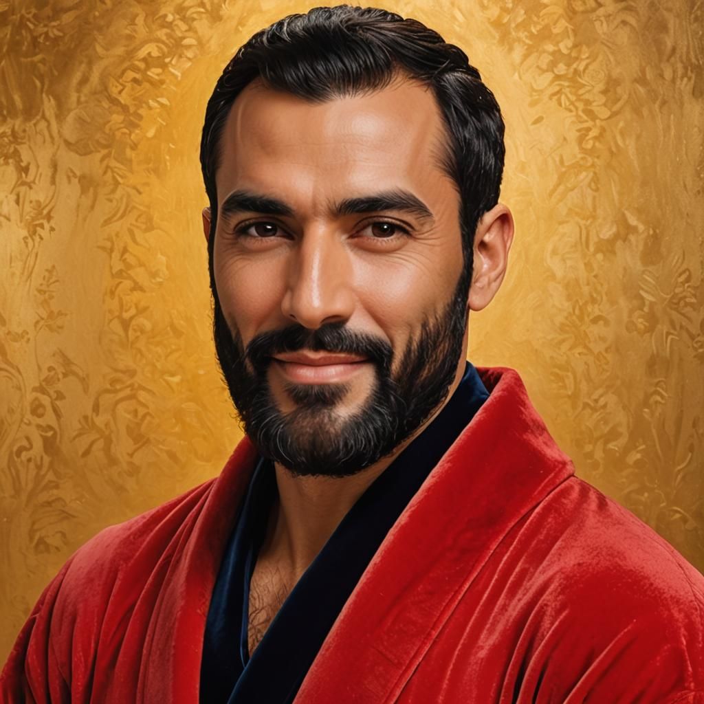 Smiling Man in Velvet Robe: Expressionist Oil Painting