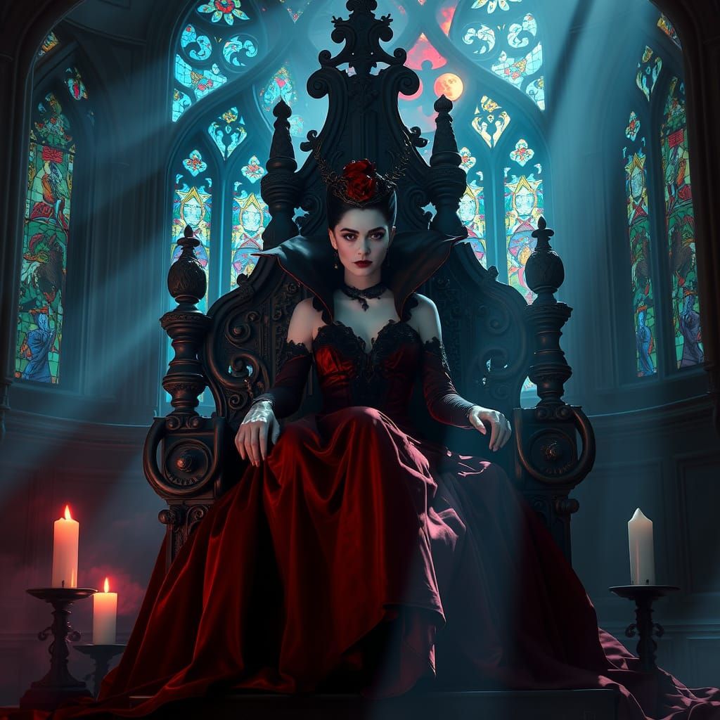 Vampire Queen on Gothic Throne in Dark Fantasy Style