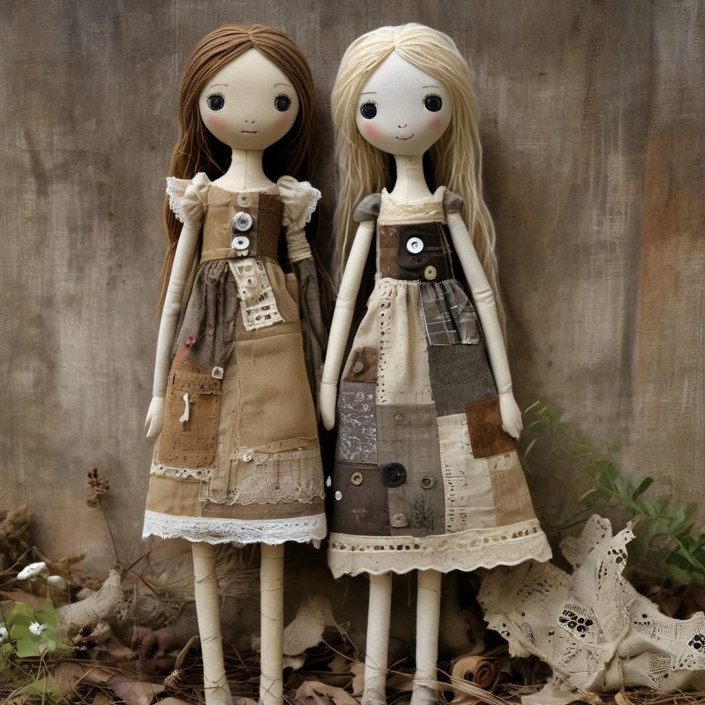 Tattered Dolls in Whimsical Forest Scene