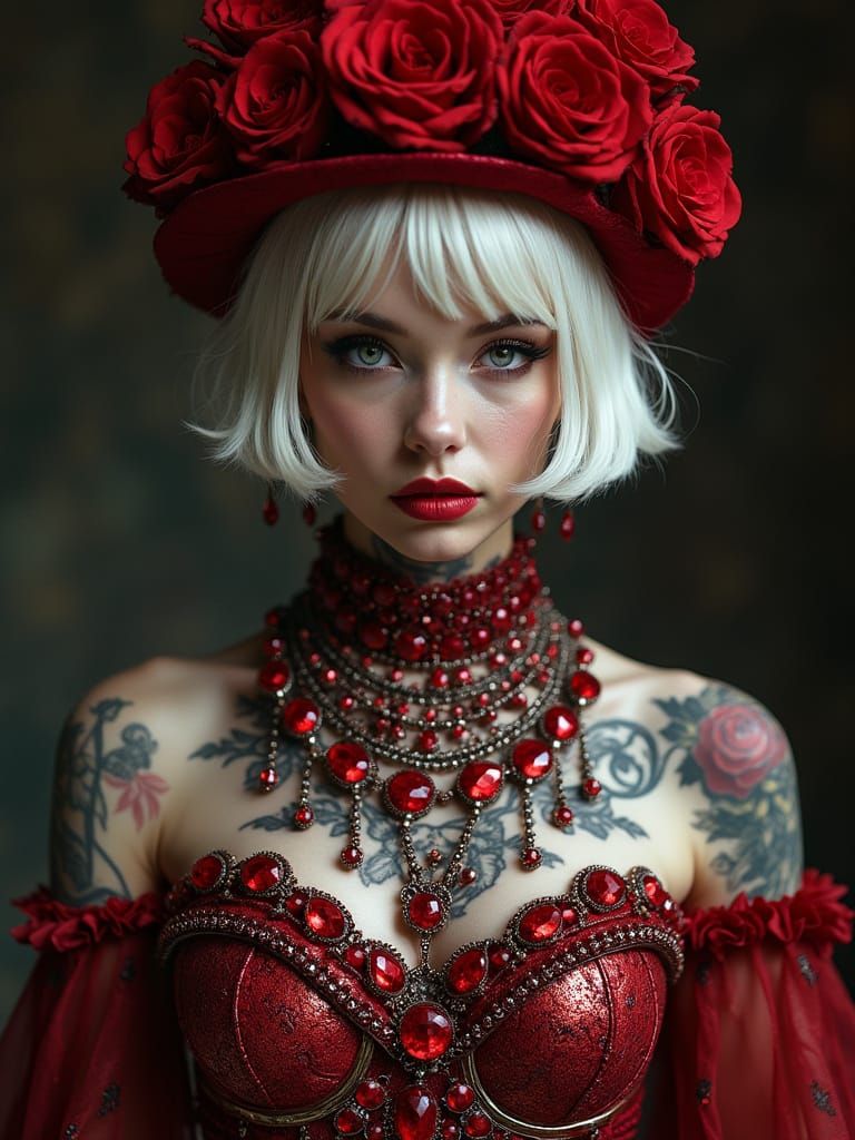 Mythpunk Monarch in Crimson and Rubies