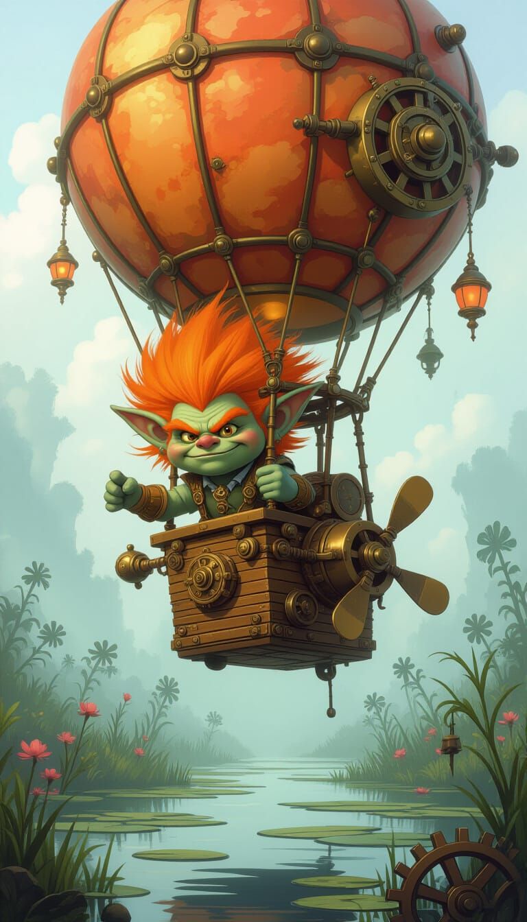 Steampunk Troll in Hot Air Balloon Adventure
