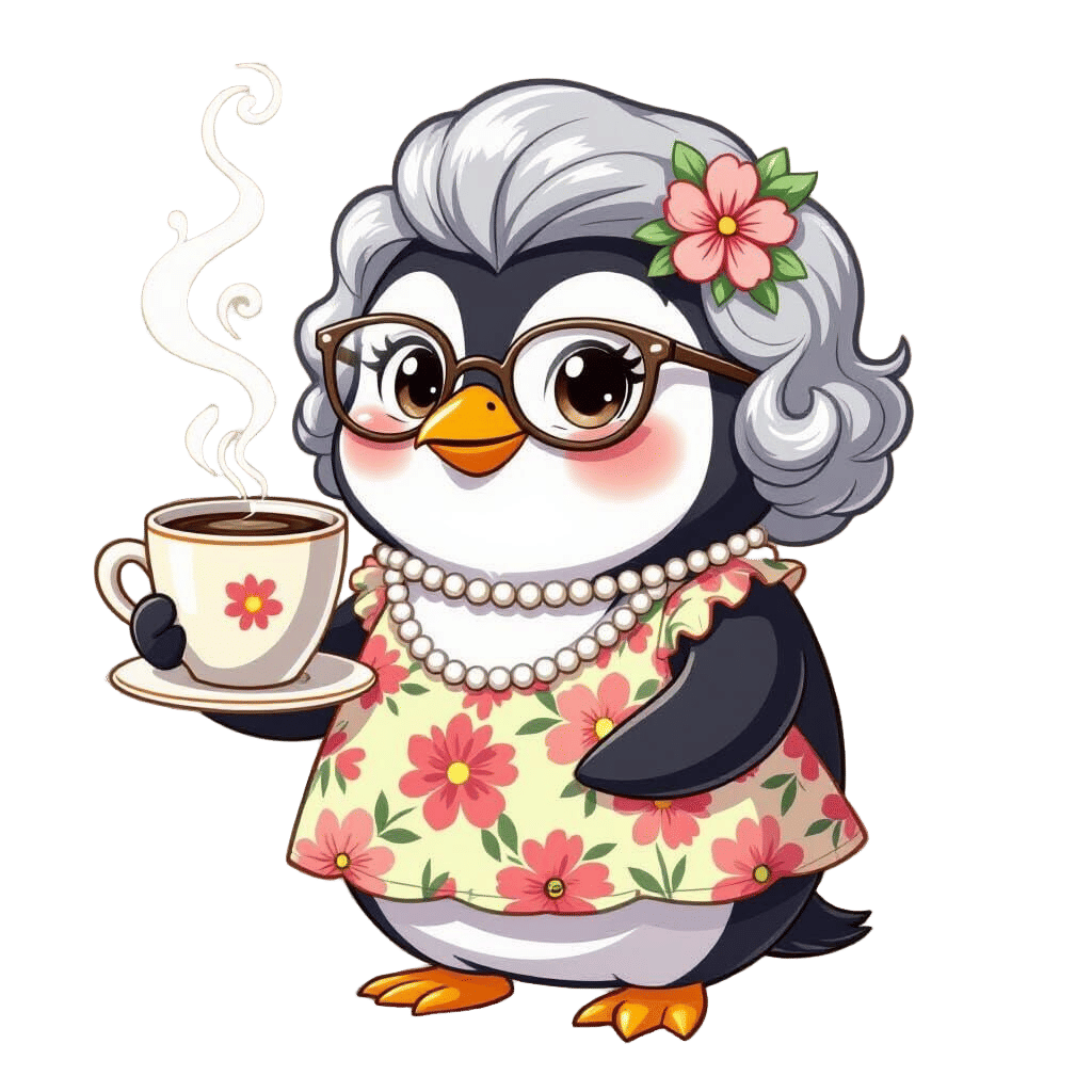 Cute Penguin Woman Offers Steaming Coffee
