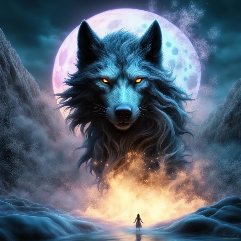 Glowing Wispy Werewolf by Bioluminescent Moon