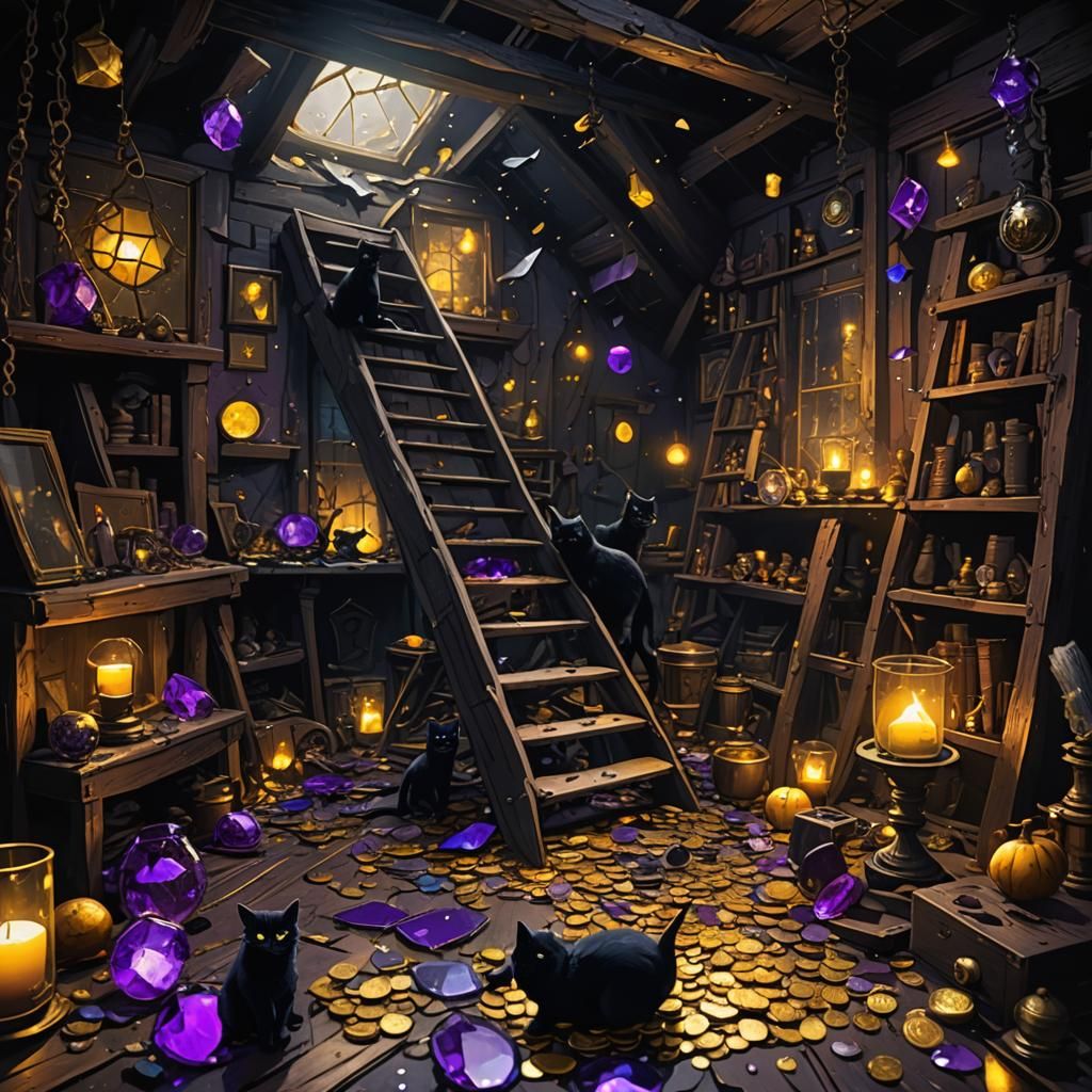 Dark Fantasy: Broken Mirror and Black Cat Figurine