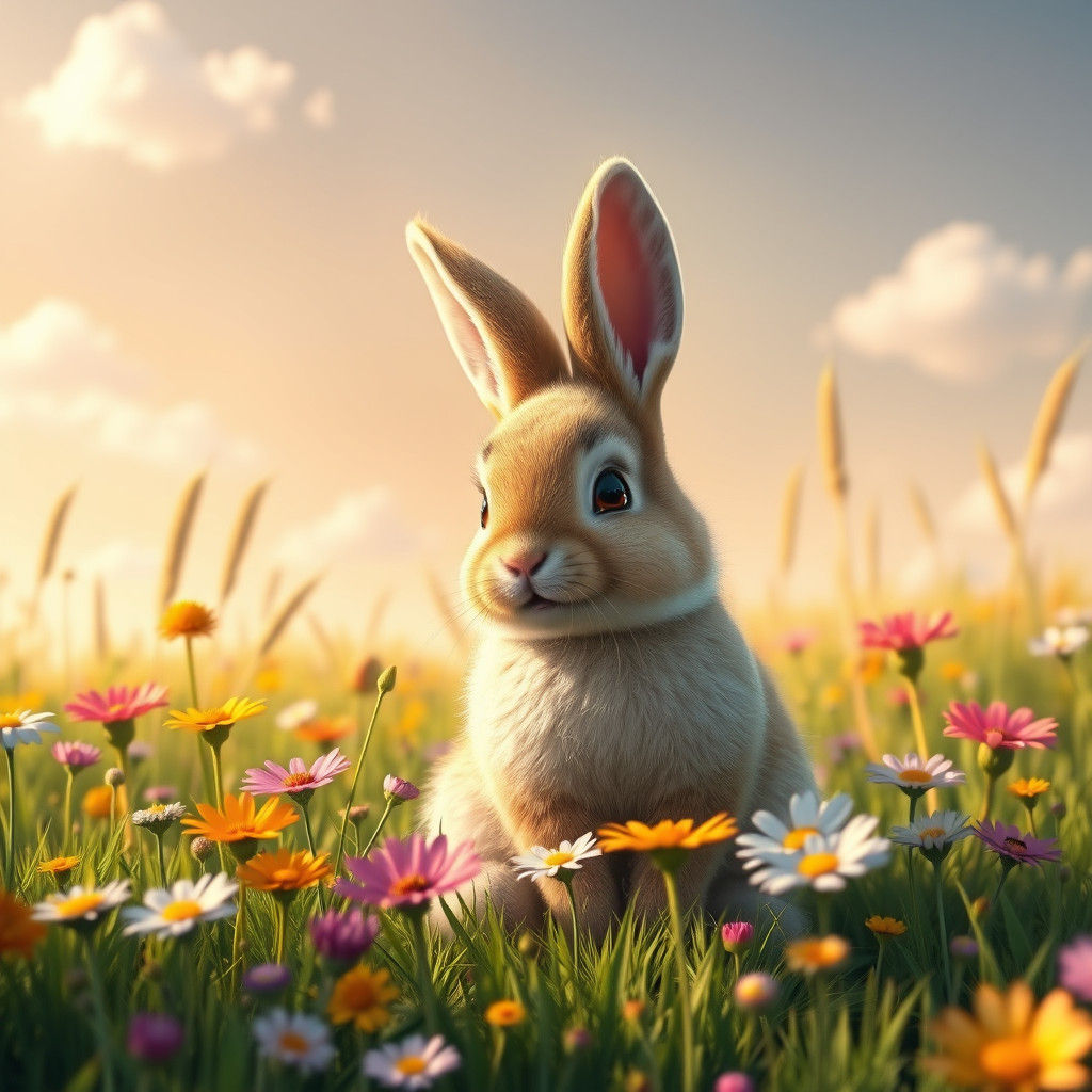Adorable Bunny in a Vibrant Wildflower Field