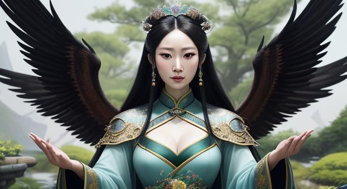 Hyperrealistic Portrait of Queen Mu Yanling in Garden