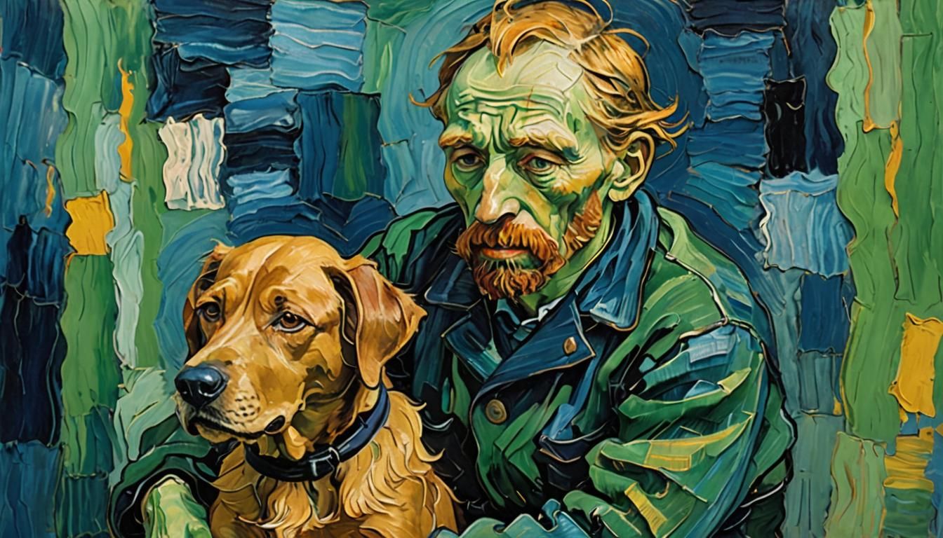 Beggar with Dog in Abstract Expressionism Style