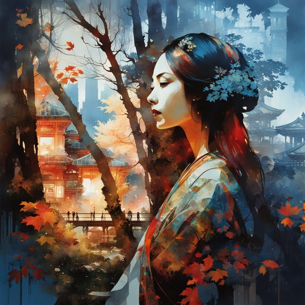 Galaxy Drips Into Cityscape Silhouette Princess Head