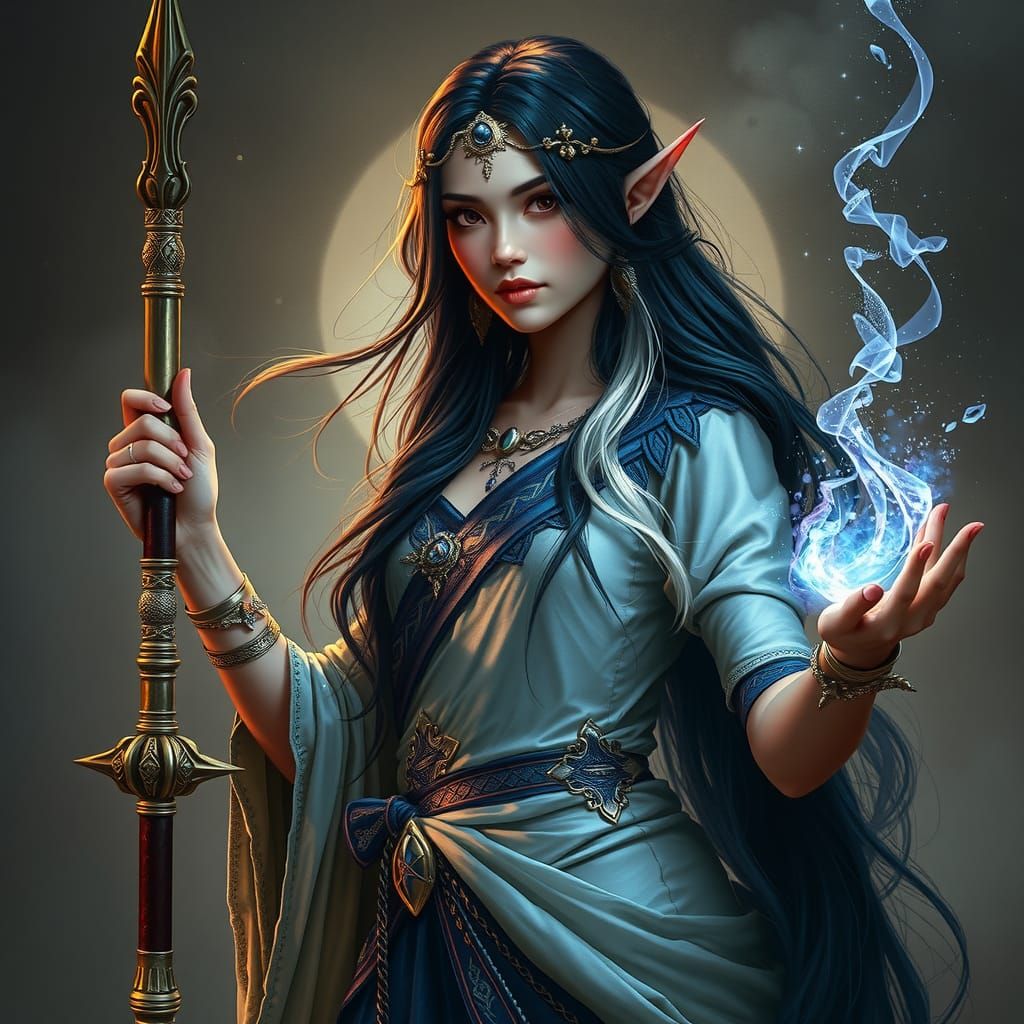 Ethereal Elven Woman with Magic Spear