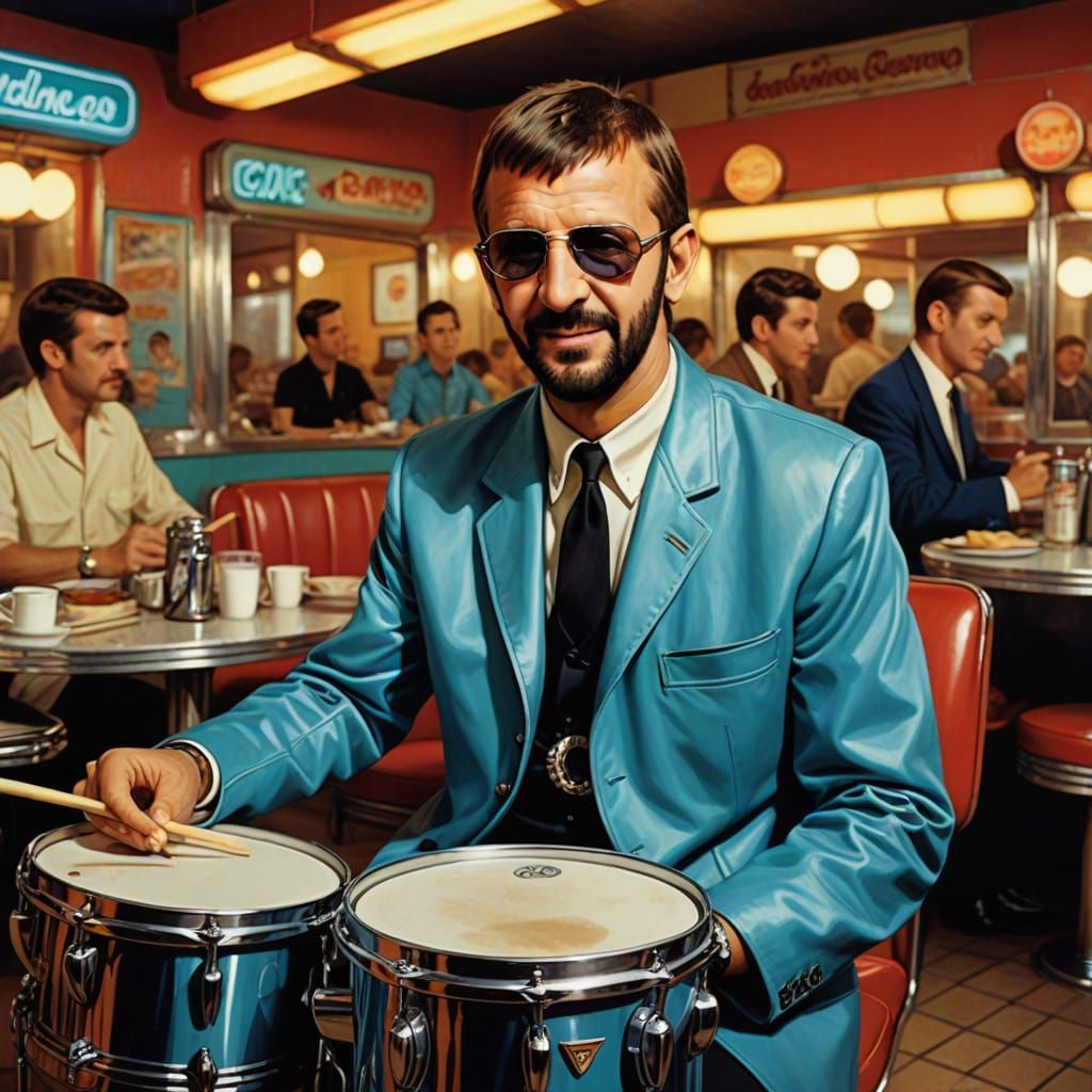 Ringo Starr Drumming in a Googie Cafe