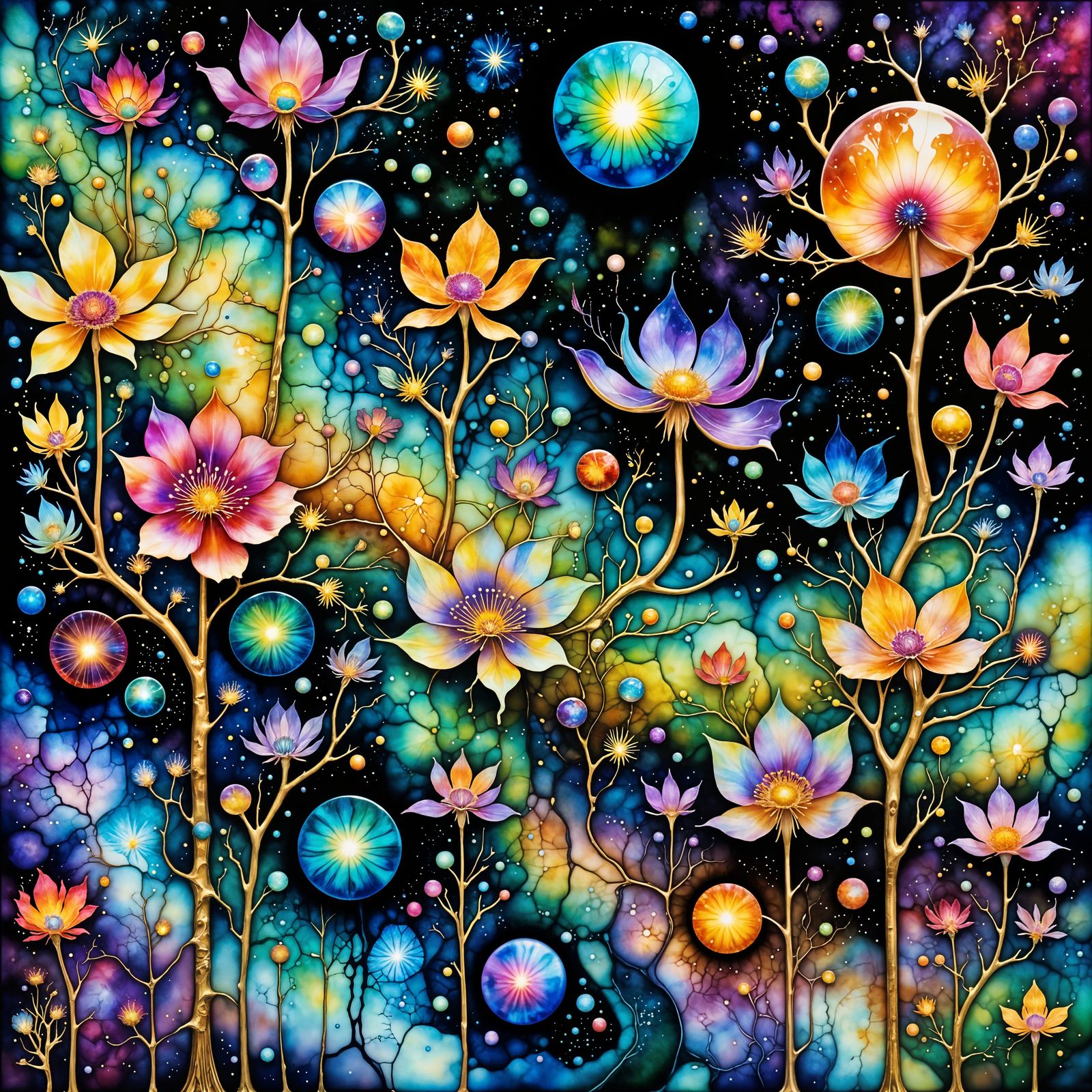 Abstract Astral Garden Stained Glass Art