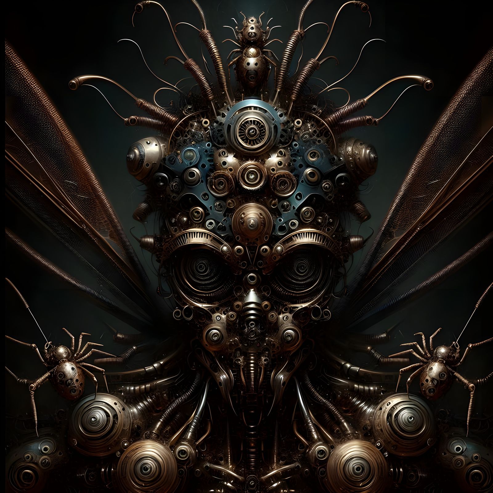 Surreal Mechanical Insect Alien in Dark Biomech Style