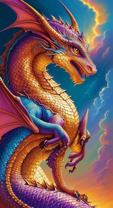 Colorful Dragon Dreaming: A Detailed Masterpiece