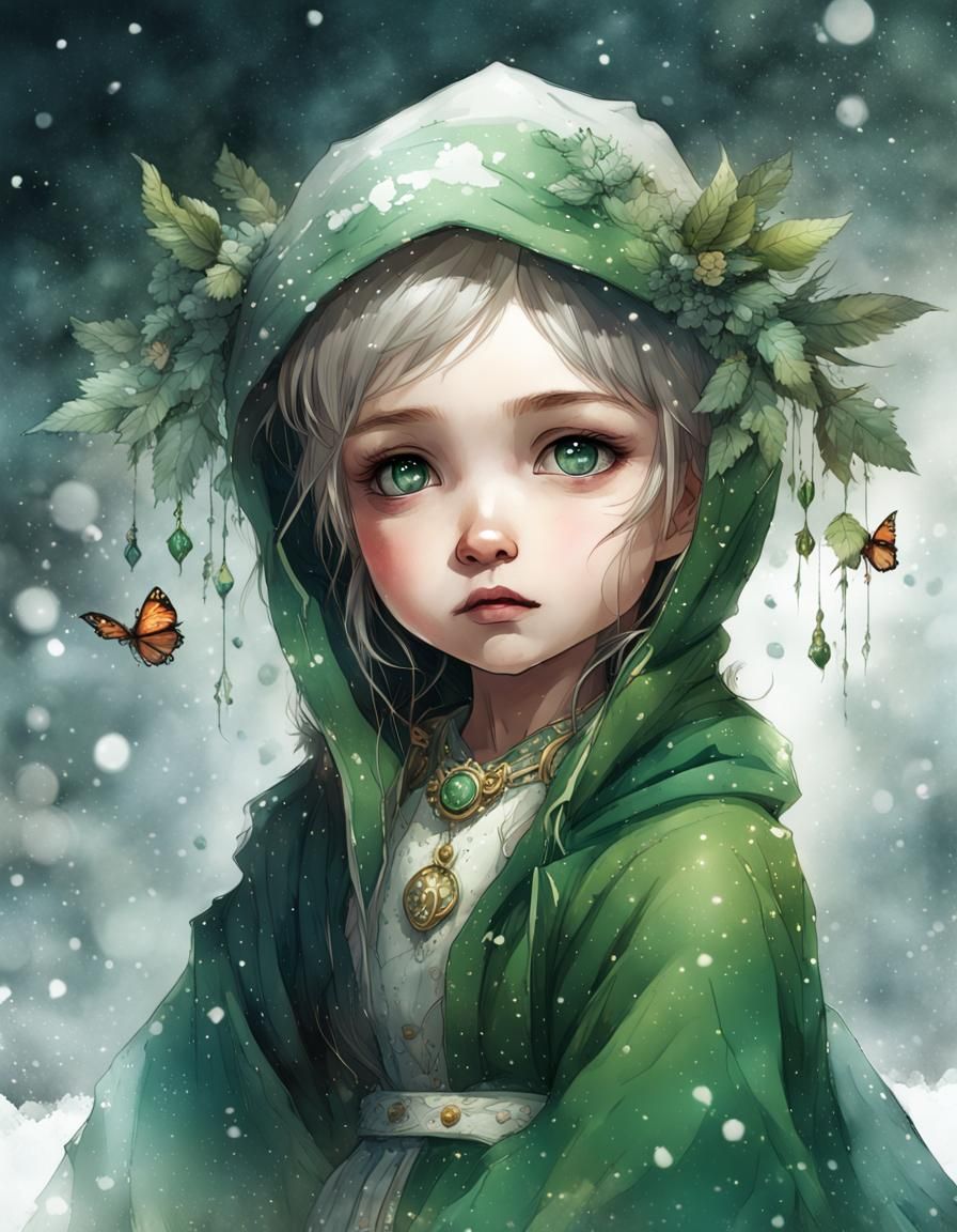 Cute Baby Fairy Princess in Aquarelle Style