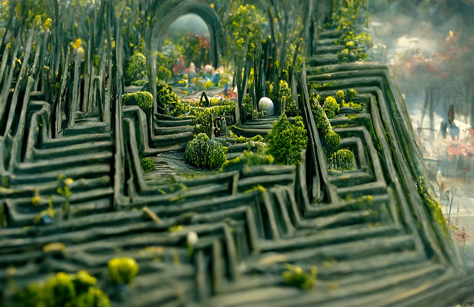 Biopunk Hedge Maze Wonderland Digital Painting