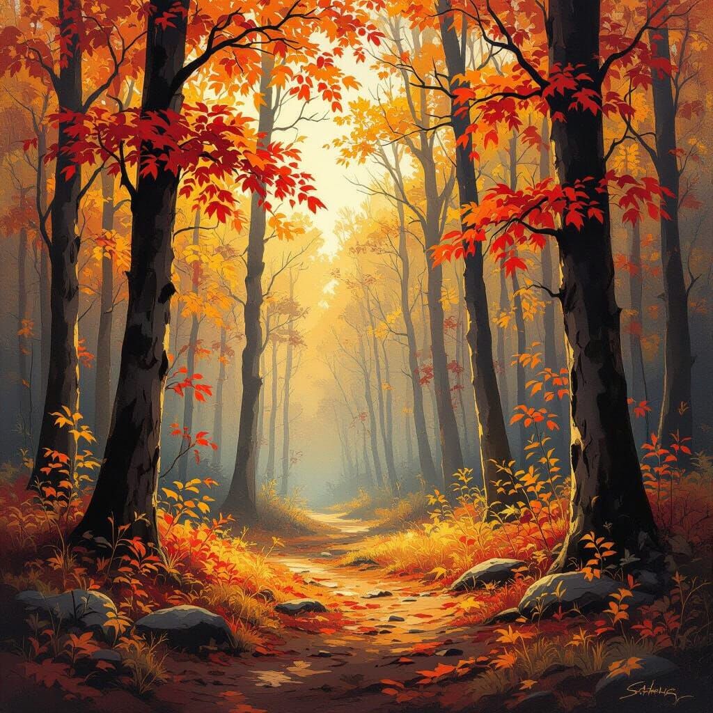 Autumn Forest in Impressionist Style