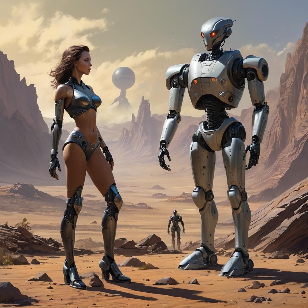 Woman and Robot on Alien World