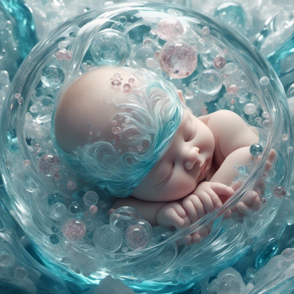 Human Foetus in Crystal Orb, Hyperdetailed Portrait