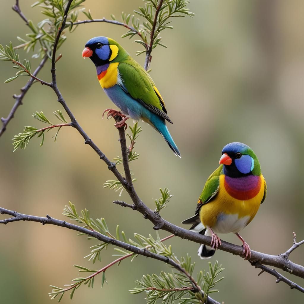 Gouldian Finch Bird in Macro Photorealism
