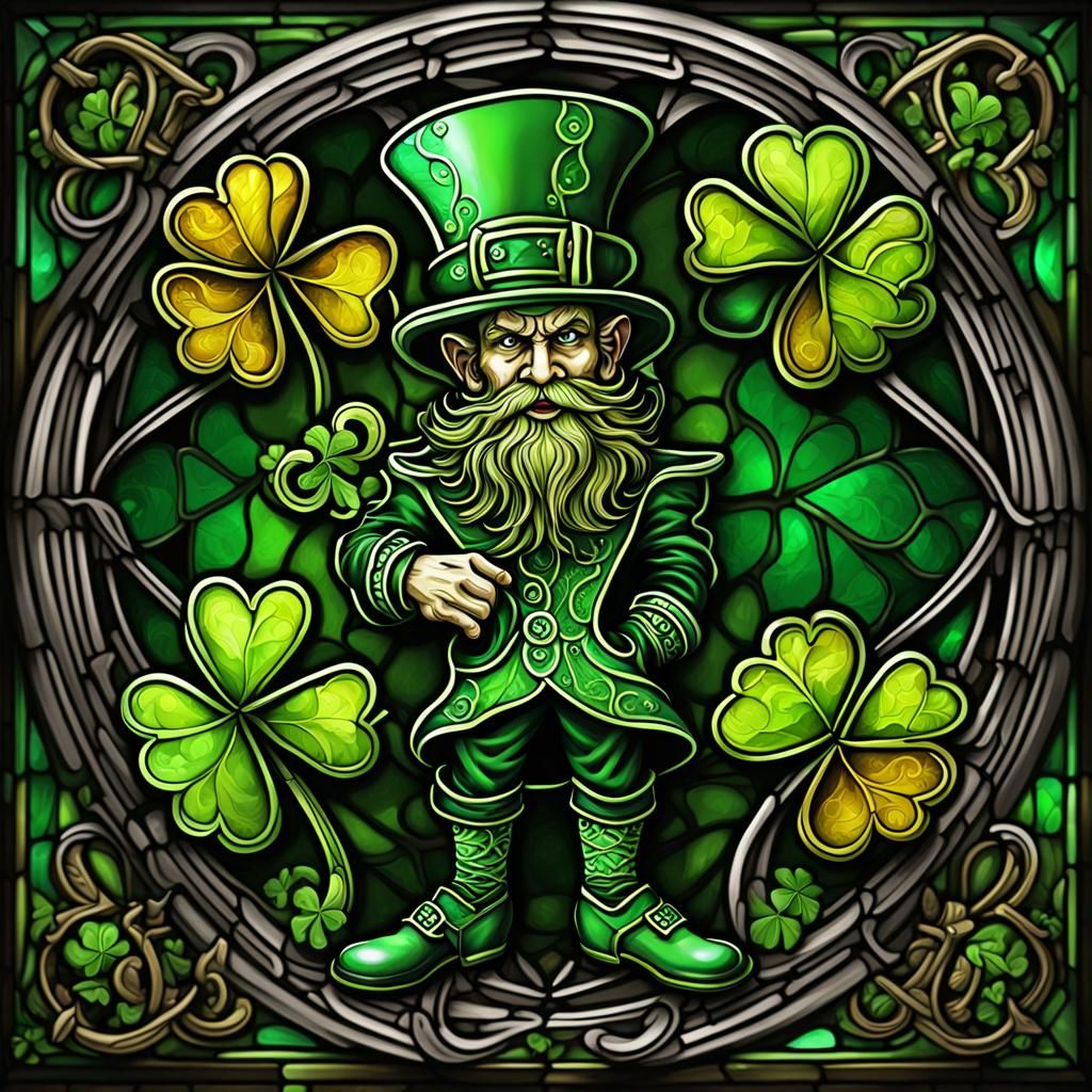 Stained Glass Leprechaun with Lucky Charms