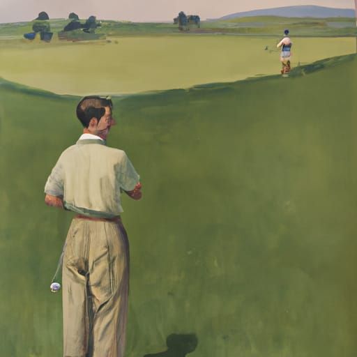 Golfer in 1940s Norman Rockwell Style Painting