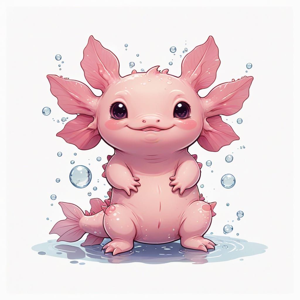 Chibi Pink Axolotl in Sunny Underwater Wonderland