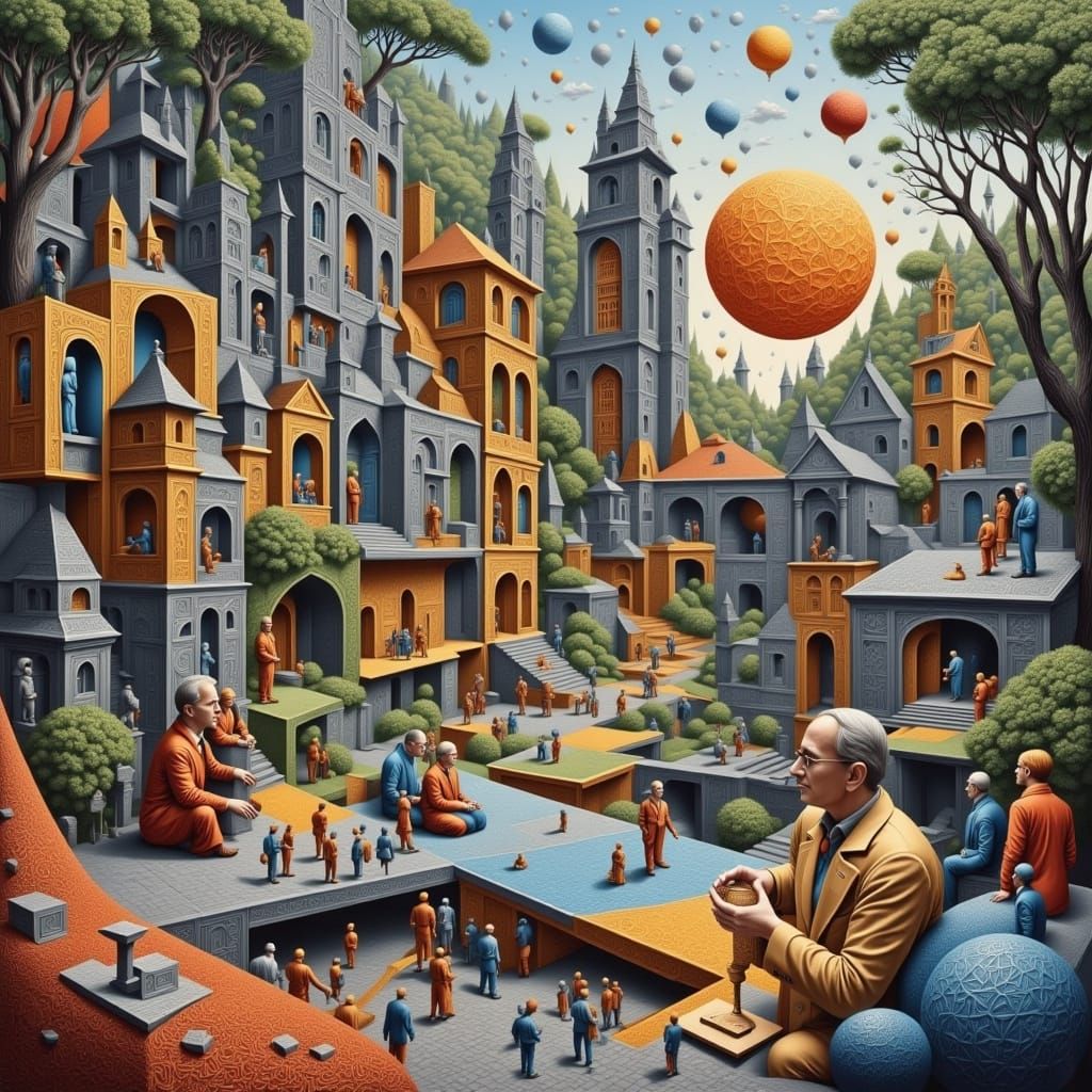 Abstract Surrealist Art Piece with Neon Elements