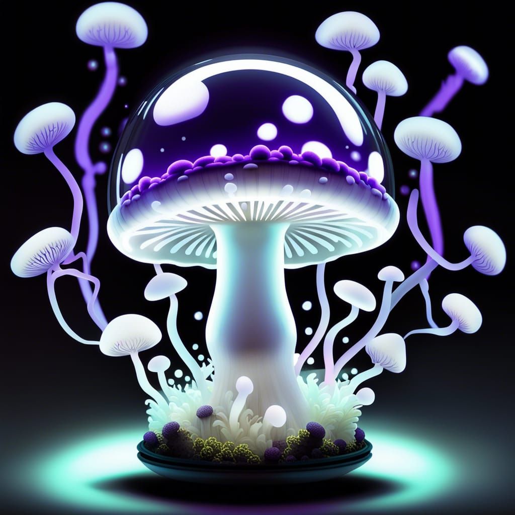 Glowing Mushroom Lava Lamp in Glass Orb