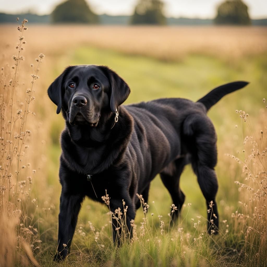 Playful Black Labrador Puppy in Field