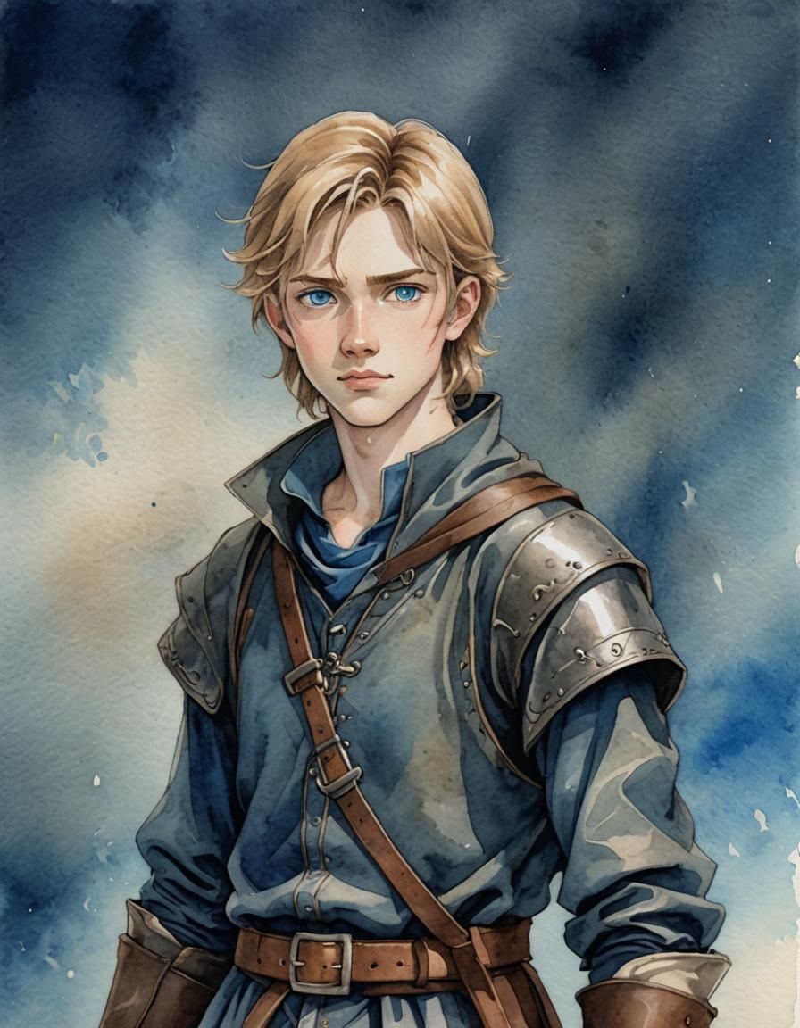 Anime Watercolor of Medieval Blond Adventurer