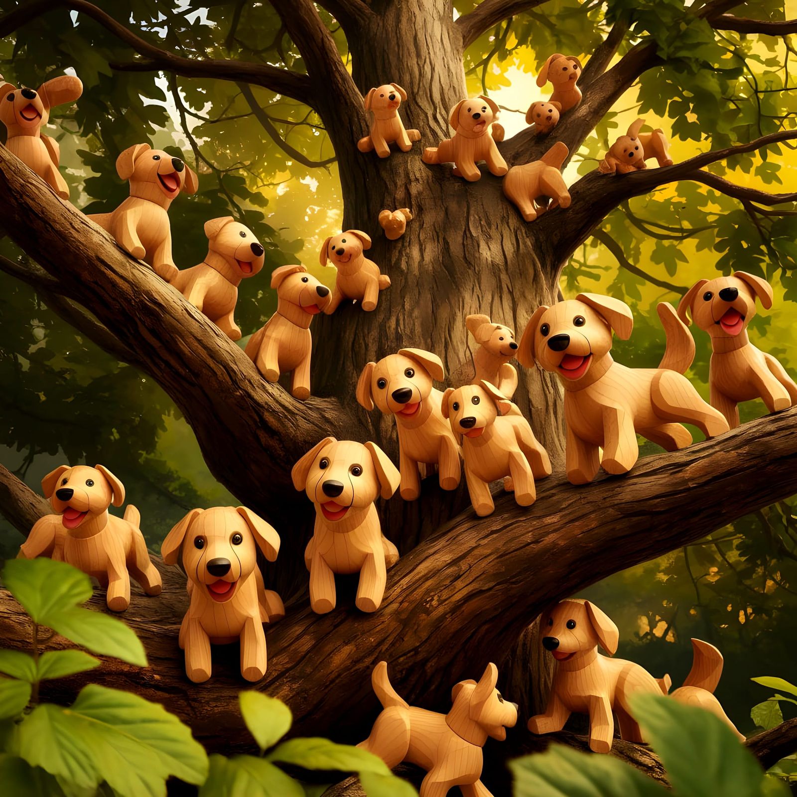 Oak Tree with Wooden Toy Dogs in Digital Matte Painting